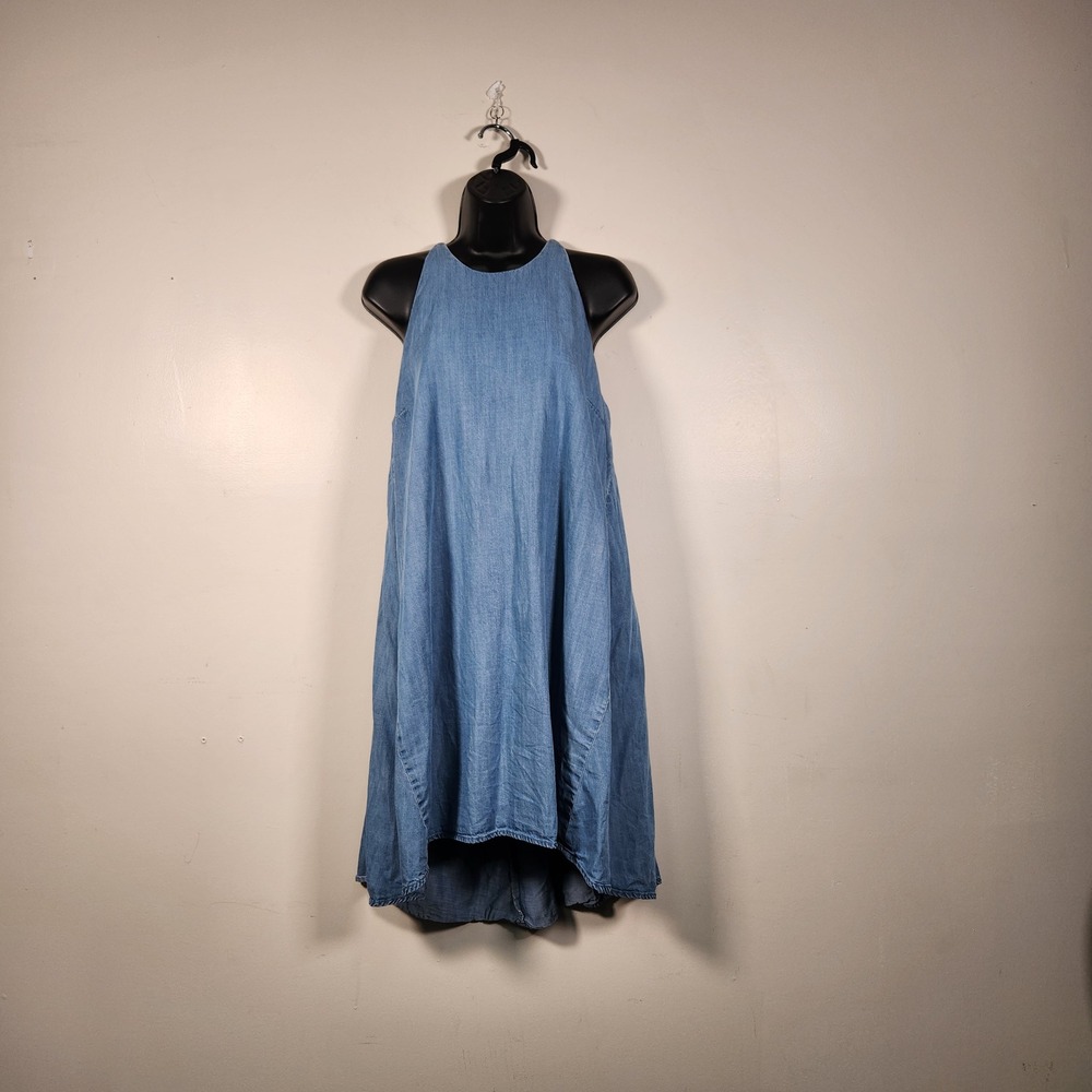 MOSSIMO Chambray Dress M Blue High Low Halter Neck Tie Back Coastal Cowgirl Boho